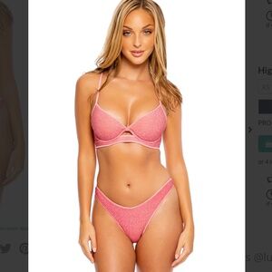 Luli Fama Stardust Underwire Bikini Rose Pink Top High Leg Brazilian Bottom Set